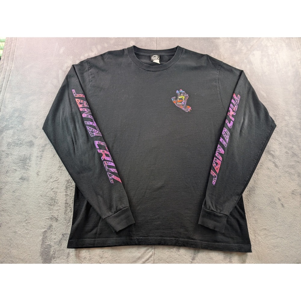 Santa Cruz Screaming Hand Long Sleeve Shirt Black Mens Large Purple Pink Logo